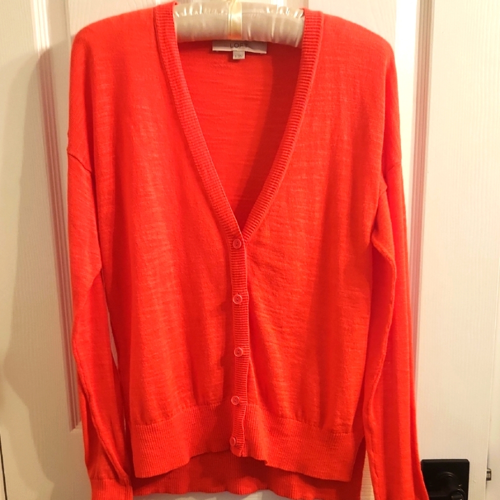 LOFT Women's Pink/Orange Cardian Sweater
